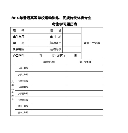 2014年普通高等学校运动训练、民族传统体育专业