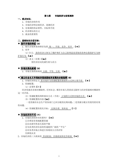 第七课    市场经济与宏观调控默写答案