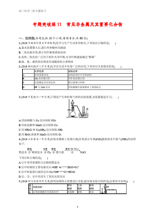 高三化学二轮复习 专题突破练11常见非金属及其重要化合物