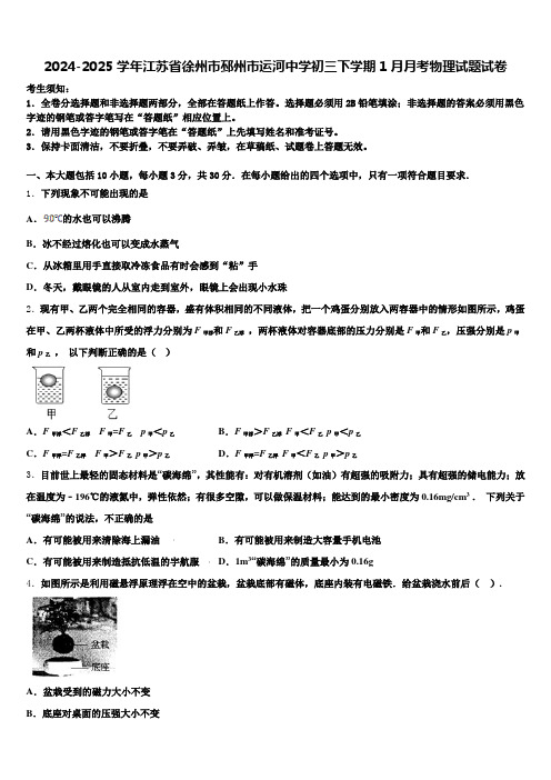 2024-2025学年江苏省徐州市邳州市运河中学初三下学期1月月考物理试题试卷含解析