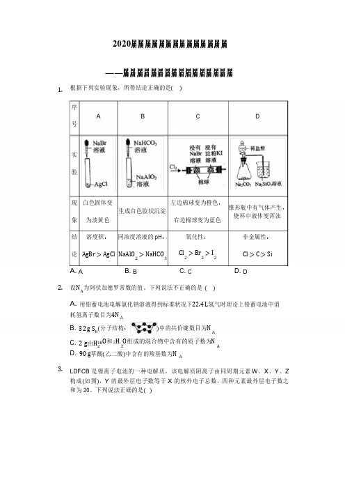 2020届高三化学二轮总复习题型强化——常考题型元素周期表(律)选择专练