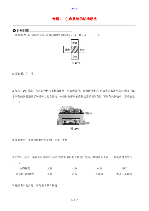 (杭州专版)2020中考生物复习方案 专题01 生命系统的结构层次-人教版初中九年级全册生物试题