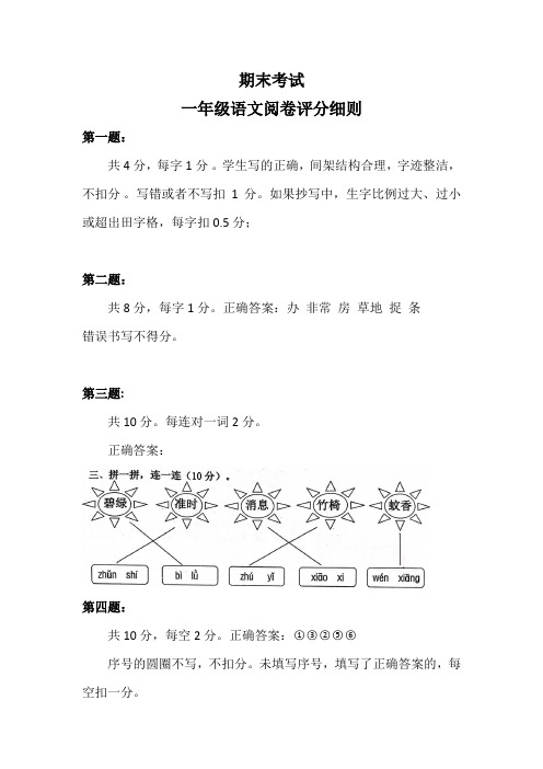 一年级语文期末考试评分细则