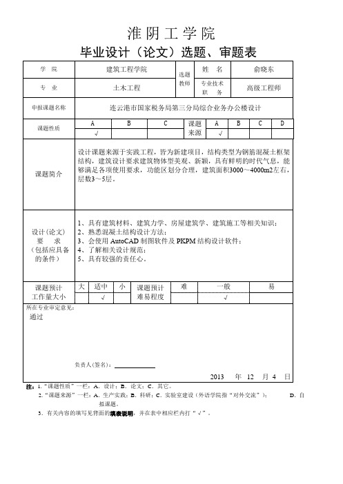 毕业设计选题、审题表(教师用)