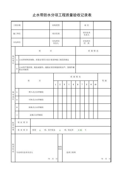 人防表格：止水带防水分项工程质量验收记录表