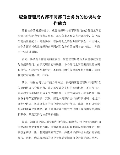 应急管理局内部不同部门公务员的协调与合作能力