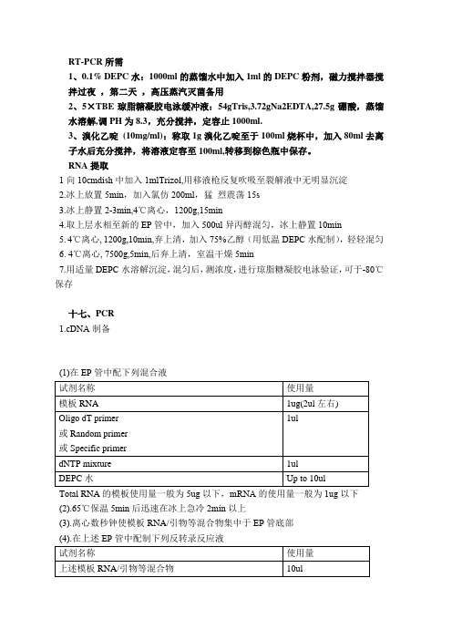 RNA提取,PCR以及rt-PCR的实验试剂配制及操作流程