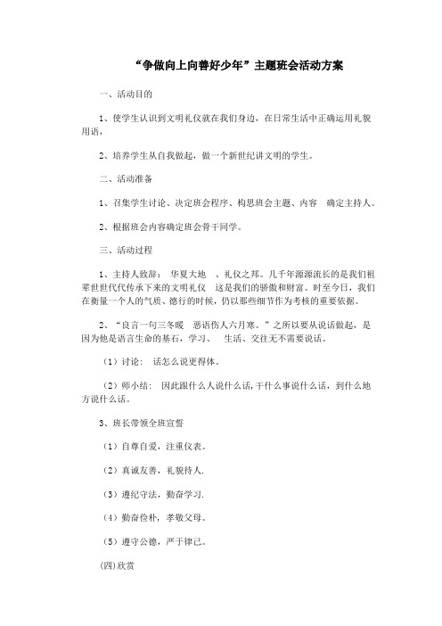 争做向上向善好少年主题班会方案