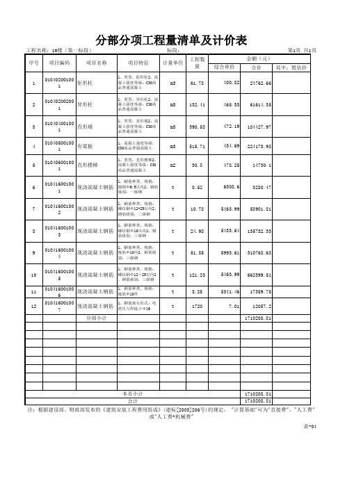 表-4 分部分项工程量清单与计价555