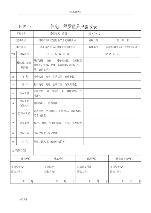 分户验收表格(填写示例)