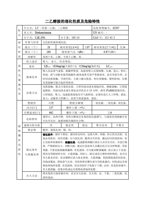 二乙醇胺的理化性质及危险特性