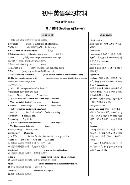 人教版九年级英语第二课时SectionA(3a~4c)