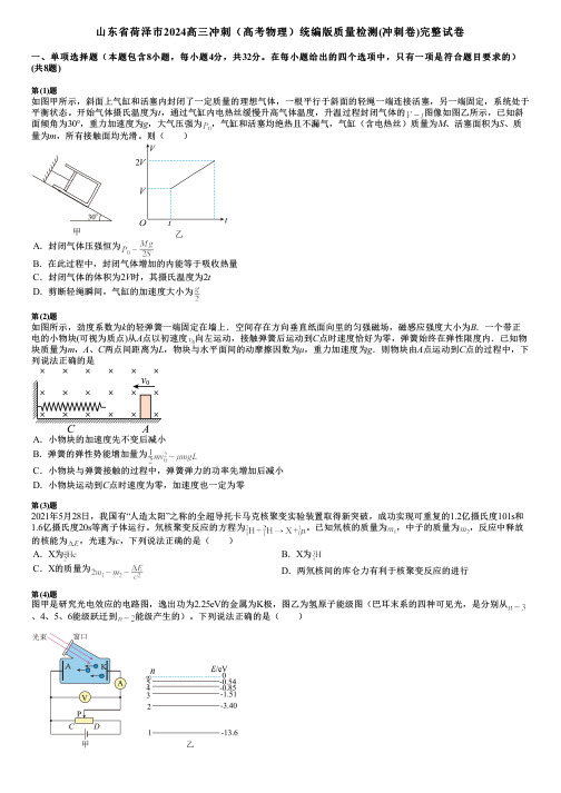 山东省荷泽市2024高三冲刺(高考物理)统编版质量检测(冲刺卷)完整试卷