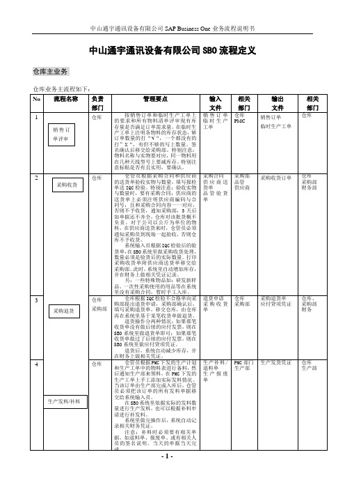 SBO仓库业务流程定义