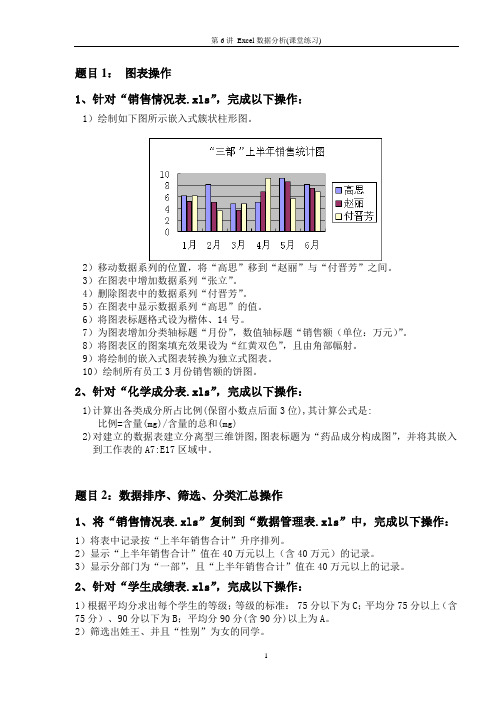 Excel数据分析 课堂练习题要求