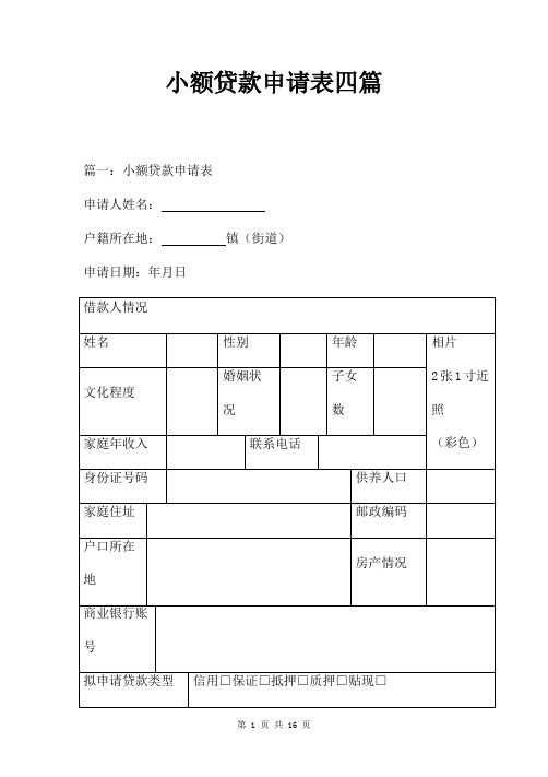 小额贷款申请表四篇