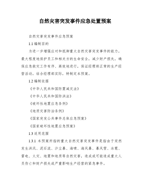 自然灾害突发事件应急处置预案