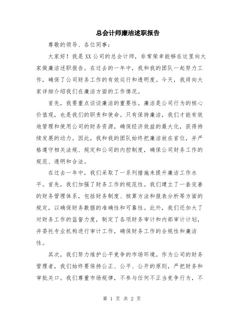 总会计师廉洁述职报告