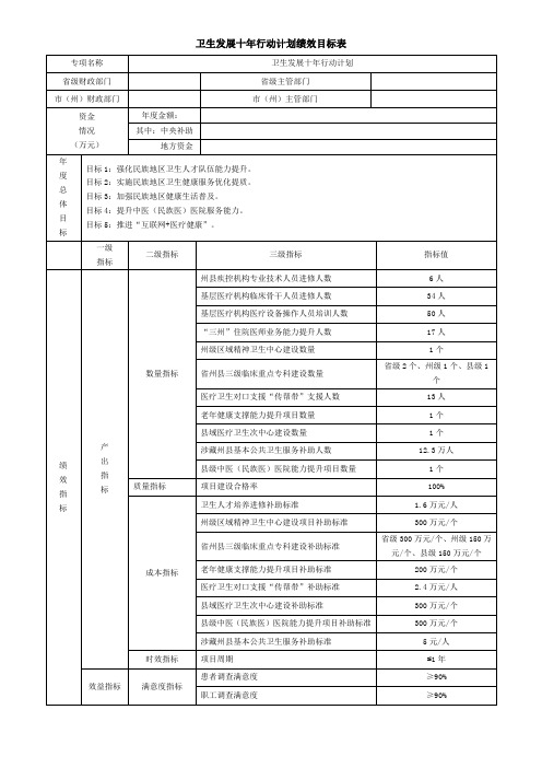 卫生发展十年行动计划绩效目标表