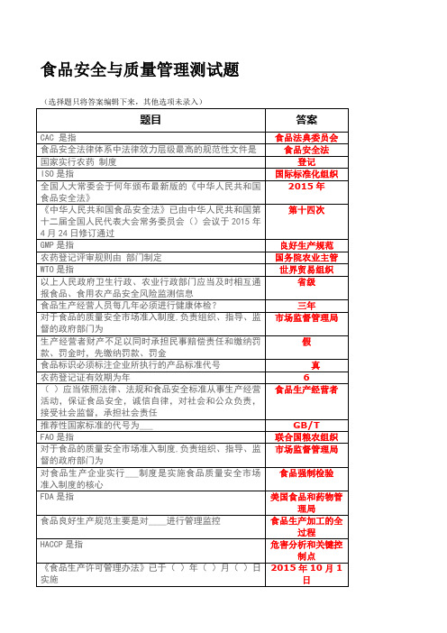 食品质量与安全管理测试题模块1+答案