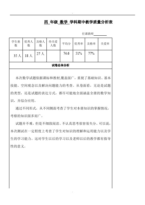 考试教学质量分析表