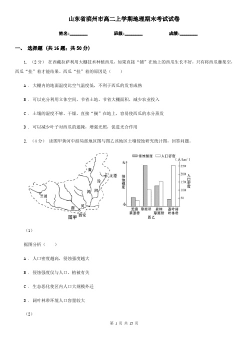 山东省滨州市高二上学期地理期末考试试卷