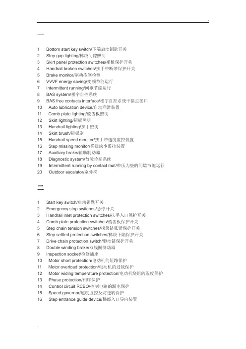 自动扶梯部件中英文对照