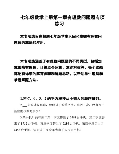 七年级数学上册第一章有理数问题题专项练习