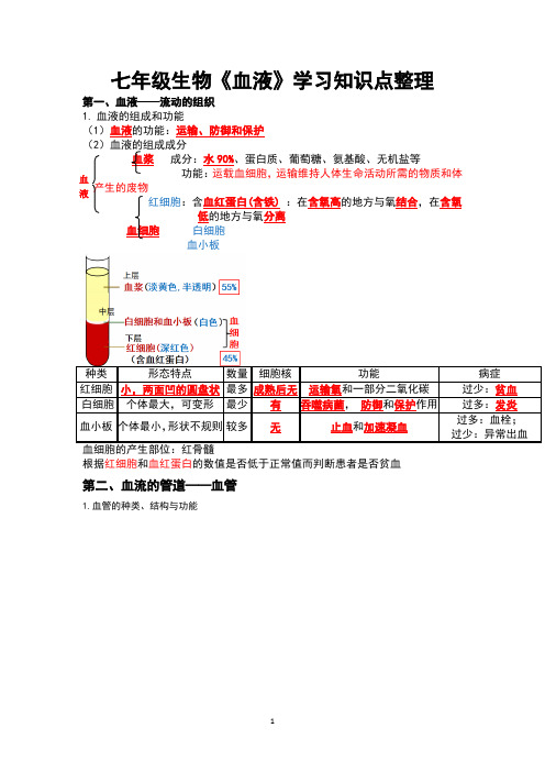 七年级生物《血液》学习知识点整理