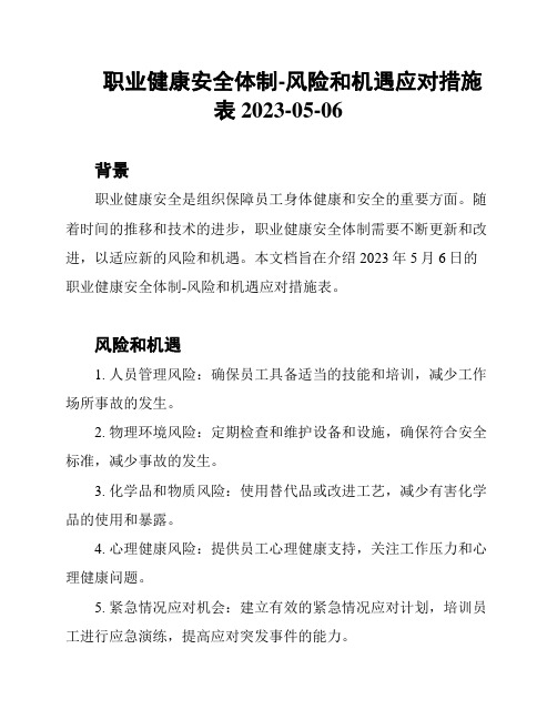 职业健康安全体制-风险和机遇应对措施表2023-05-06