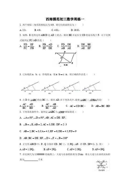 2018-2019年上海市西南模范九年级上周测一