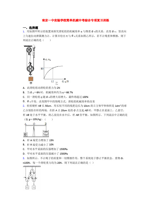 南京一中实验学校简单机械中考综合专项复习训练