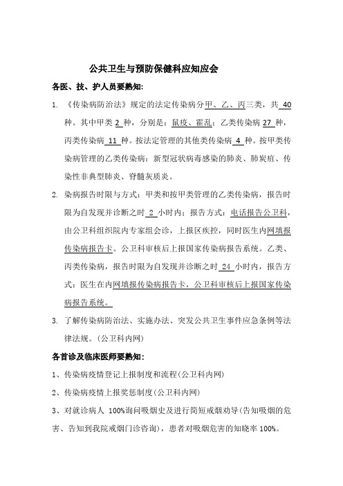 公共卫生与预防保健科应知应会