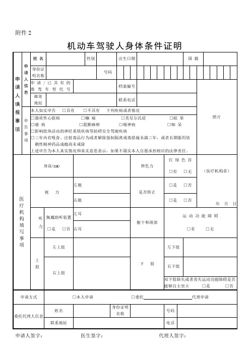 机动车驾驶人身体条件证明-医院驾驶证体检表