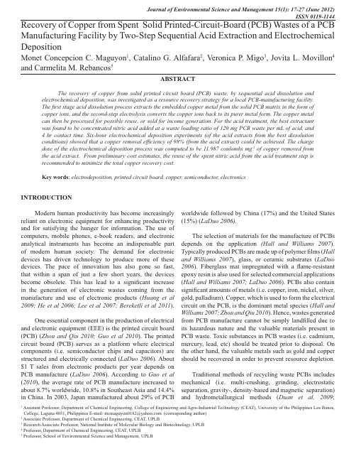 Recovery of Copper from Spent Solid Printed