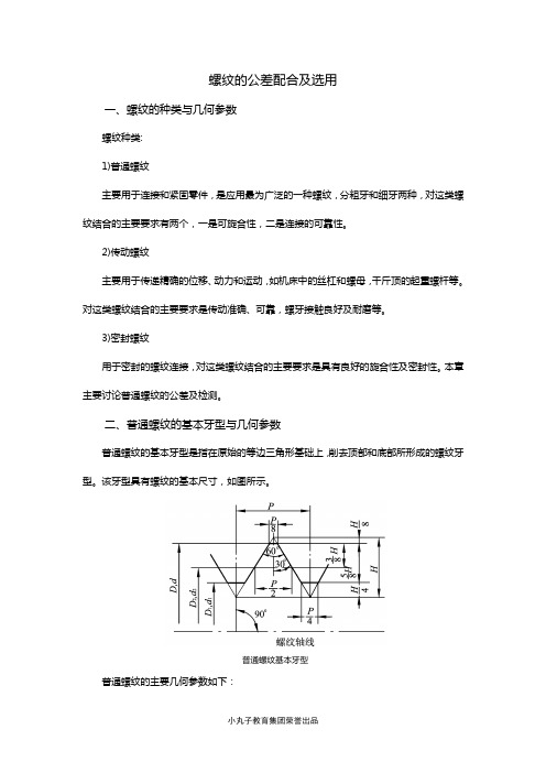 螺纹的公差配合及选用