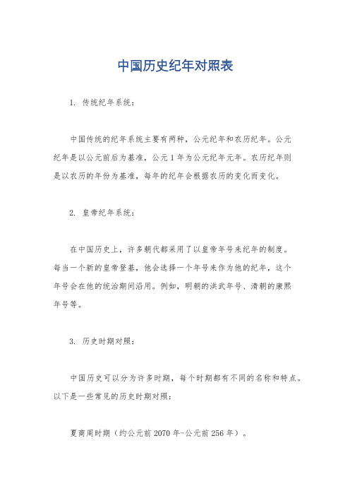 中国历史纪年对照表