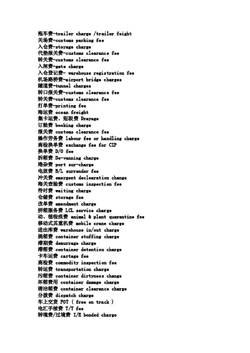 外贸贸易中相关费用的英文翻译