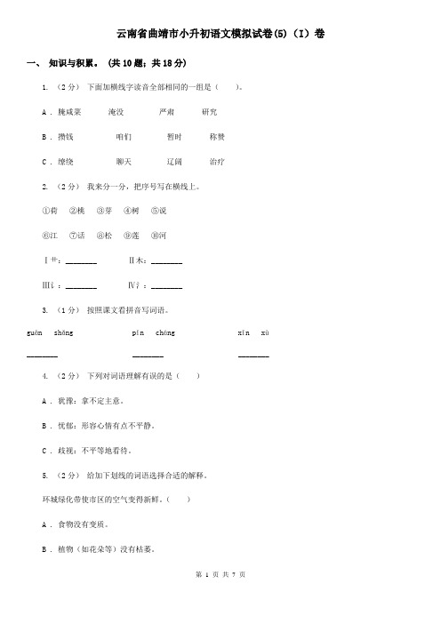 云南省曲靖市小升初语文模拟试卷(5)(I)卷