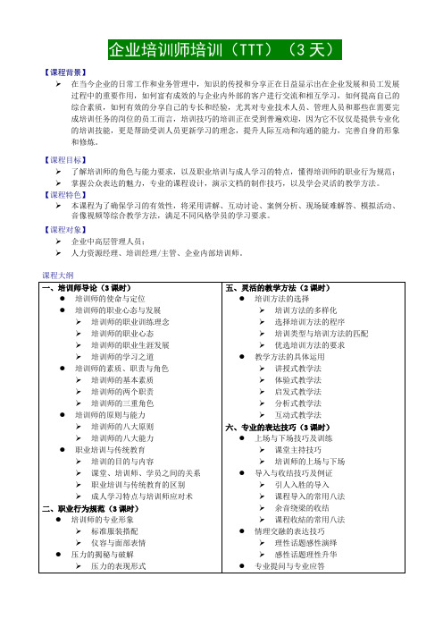 企业培训师培训(TTT3天)课程大纲