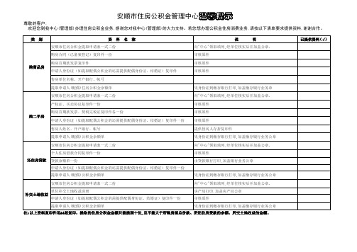 安顺市住房公积金管理中心办理资料清单