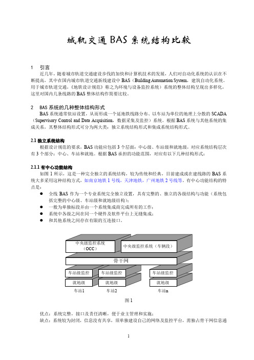 城市轨道交通BAS系统几种结构形式比较