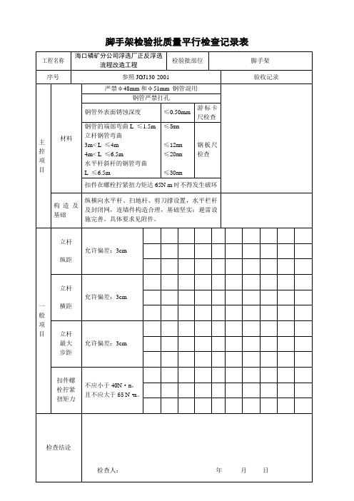 外围护落地脚手架检验批质量平行检查记录