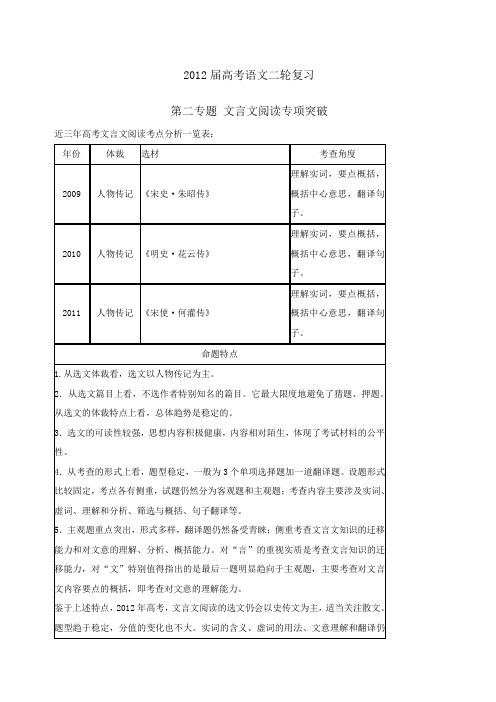 新课标高考二轮复习专题： 文言文阅读专项突破教案