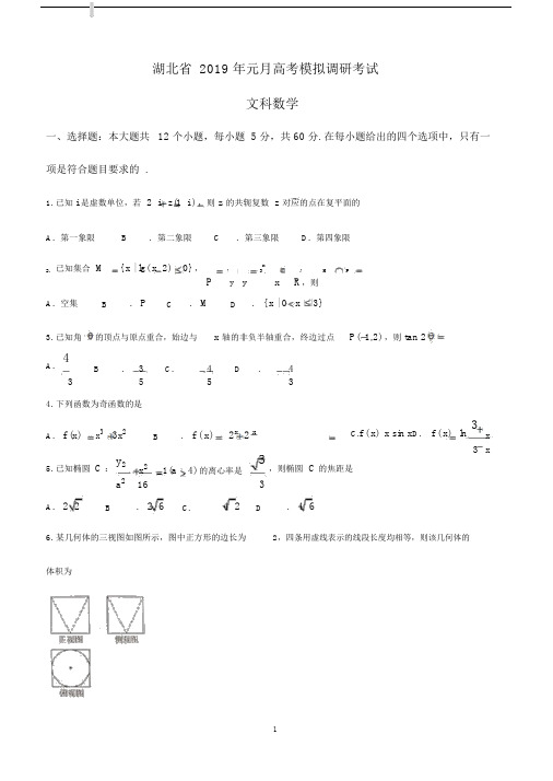 湖北省2019届高三1月联考测试数学(文)试题.docx