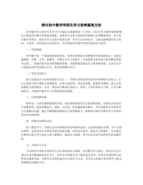 探讨初中数学学困生学习效率提高方法