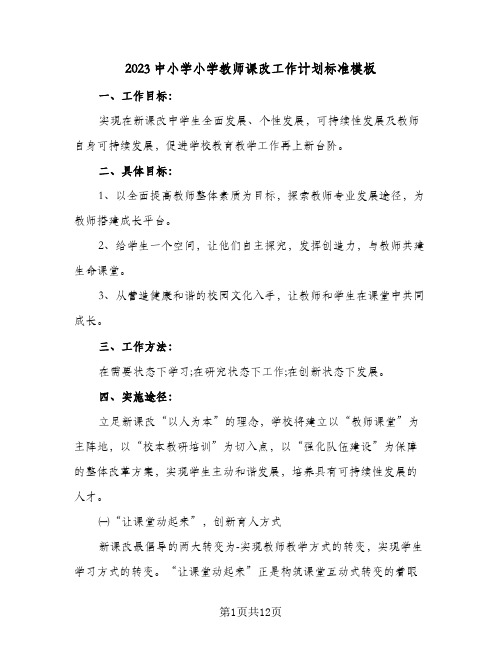 2023中小学小学教师课改工作计划标准模板(二篇)