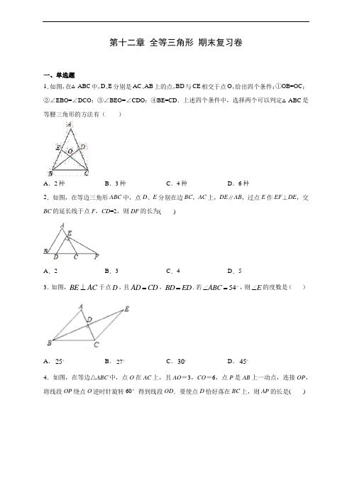 人教版数学八年级上册 第12章 全等三角形 期末复习卷(含答案解析)