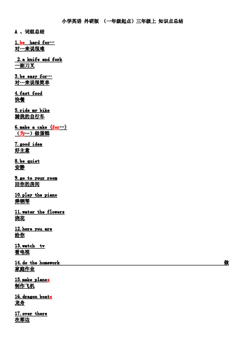 小学英语外研版一年级起点三年级上 知识点总结彩色完全版