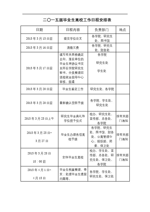 二〇一五届毕业生离校工作日程安排表【模板】